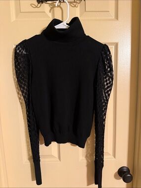 Love Tree Black Turtleneck Sweater with Lace Puff Sleeves